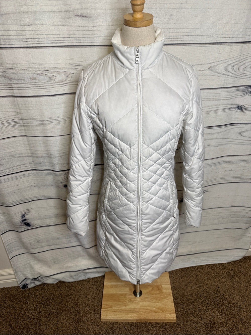 Eddie Bauer White Quilted Long Puffer Coat